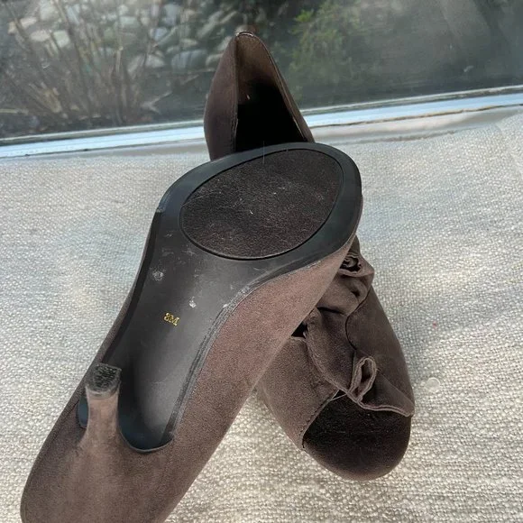 Ann Marino fabric ruffles Dress peep-toe Heels Charcoal Grey, S8 - Picture 3 of 5